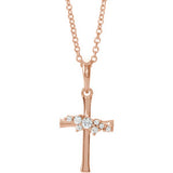 14K Rose .06 CTW Diamond Cluster Cross 16-18" Necklace - Siddiqui Jewelers