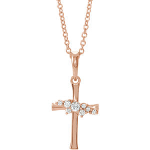 14K Rose .06 CTW Diamond Cluster Cross 16-18" Necklace - Siddiqui Jewelers