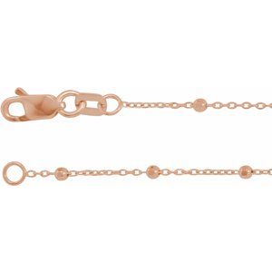 14K Rose 1.7 mm Cable 16" Chain with Faceted Beads-Siddiqui Jewelers