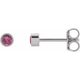 14K White 2.5 mm Round Natural Pink Tourmaline Micro Bezel Single Stud Earring Siddiqui Jewelers