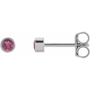 Platinum 2.5 mm Round Natural Pink Tourmaline Micro Bezel-Set Earrings Siddiqui Jewelers