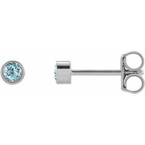 Platinum 2.5 mm Round Natural Sky Blue Topaz Micro Bezel Single Stud Earring Siddiqui Jewelers