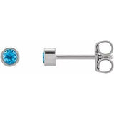 Platinum 2 mm Round Natural Swiss Blue Topaz Micro Bezel-Set Earrings Siddiqui Jewelers