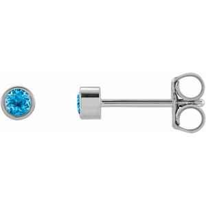 14K White 2.5 mm Round Natural Swiss Blue Topaz Micro Bezel Single Stud Earring Siddiqui Jewelers