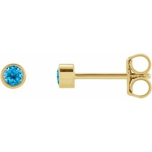 14K Yellow 2.5 mm Round Natural Swiss Blue Topaz Micro Bezel Single Stud Earring Siddiqui Jewelers