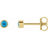 14K Yellow 2 mm Round Natural Swiss Blue Topaz Micro Bezel Single Stud Earring Siddiqui Jewelers