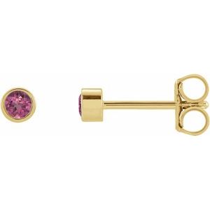 14K Yellow 2.5 mm Round Natural Pink Tourmaline Micro Bezel-Set Earrings Siddiqui Jewelers