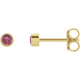 14K Yellow 2.5 mm Round Natural Pink Tourmaline Micro Bezel Single Stud Earring Siddiqui Jewelers