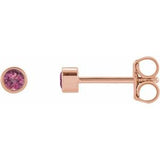 14K Rose 2 mm Round Natural Pink Tourmaline Micro Bezel-Set Earrings Siddiqui Jewelers