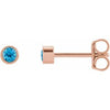 14K Rose 2 mm Round Natural Swiss Blue Topaz Micro Bezel Single Stud Earring Siddiqui Jewelers