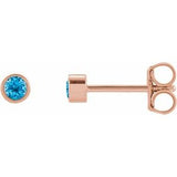 14K Rose 2 mm Round Natural Swiss Blue Topaz Micro Bezel-Set Earrings Siddiqui Jewelers