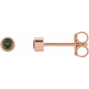 14K Rose 2 mm Round Natural Green Tourmaline Micro Bezel-Set Earrings Siddiqui Jewelers