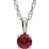 14K White 3 mm Round July Chatham® Lab-Created Ruby Youth Birthstone 14" Necklace - Siddiqui Jewelers