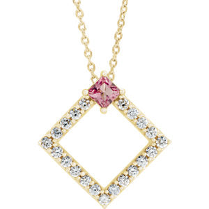 14K Yellow Pink Tourmaline & 3/8 CTW Diamond 16-18" Necklace - Siddiqui Jewelers