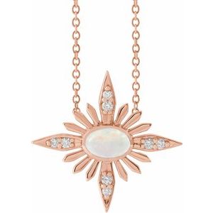 14K Rose Ethiopian Opal & .08 CTW Diamond Celestial 16-18" Necklace - Siddiqui Jewelers
