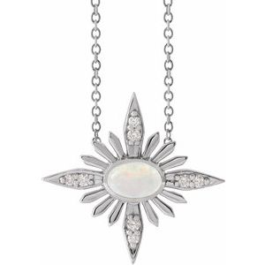 14K White Ethiopian Opal & .08 CTW Diamond Celestial 16-18" Necklace - Siddiqui Jewelers