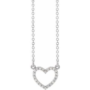14K White 1/10 CTW Diamond Petite Heart 16" Necklace - Siddiqui Jewelers
