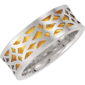 14K White/Yellow 8 mm Laser Pierced Design Band  Size 8 - Siddiqui Jewelers