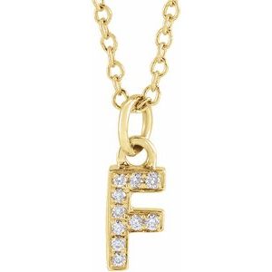 14K Yellow .04 CTW Natural Diamond Petite Initial F 16-18" Necklace Siddiqui Jewelers