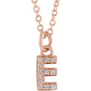 14K Rose .04 CTW Natural Diamond Petite Initial E 16-18" Necklace Siddiqui Jewelers