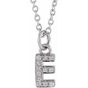 14K White .04 CTW Natural Diamond Petite Initial E 16-18" Necklace Siddiqui Jewelers