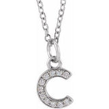 14K White .04 CTW Natural Diamond Petite Initial C 16-18" Necklace Siddiqui Jewelers