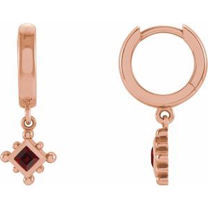 14K Rose Natural Mozambique Garnet Beaded Bezel-Set Hoop Earrings Siddiqui Jewelers