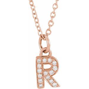 14K Rose .05 CTW Natural Diamond Petite Initial R 16-18" Necklace Siddiqui Jewelers
