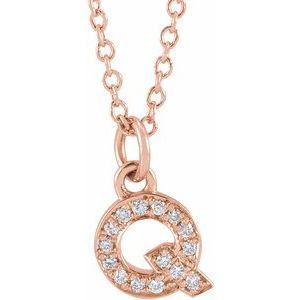 14K Rose .05 CTW Natural Diamond Petite Initial Q 16-18" Necklace Siddiqui Jewelers