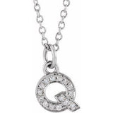 14K White .05 CTW Natural Diamond Petite Initial Q 16-18" Necklace Siddiqui Jewelers