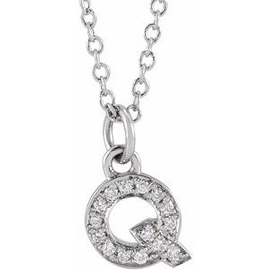 14K White .05 CTW Natural Diamond Petite Initial Q 16-18" Necklace Siddiqui Jewelers