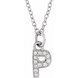 14K White .04 CTW Natural Diamond Petite Initial P 16-18" Necklace Siddiqui Jewelers