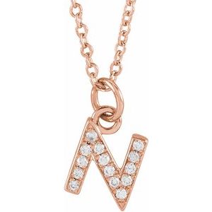 14K Rose .05 CTW Natural Diamond Petite Initial N 16-18" Necklace Siddiqui Jewelers
