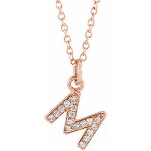 14K Rose .06 CTW Natural Diamond Petite Initial M 16-18" Necklace Siddiqui Jewelers