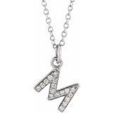 14K White .06 CTW Natural Diamond Petite Initial M 16-18" Necklace Siddiqui Jewelers