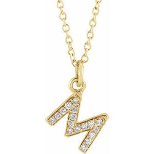 14K Yellow .06 CTW Natural Diamond Petite Initial M 16-18" Necklace Siddiqui Jewelers