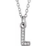 14K White .03 CTW Natural Diamond Petite Initial L 16-18" Necklace Siddiqui Jewelers