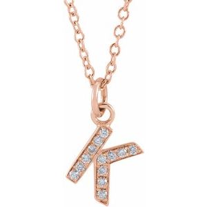 14K Rose .045 CTW Natural Diamond Petite Initial K 16-18" Necklace Siddiqui Jewelers