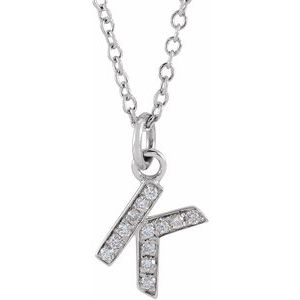 14K White .045 CTW Natural Diamond Petite Initial K 16-18" Necklace Siddiqui Jewelers