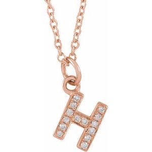 14K Rose .05 CTW Natural Diamond Petite Initial H 16-18" Necklace Siddiqui Jewelers