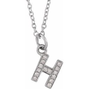 14K White .05 CTW Natural Diamond Petite Initial H 16-18" Necklace Siddiqui Jewelers