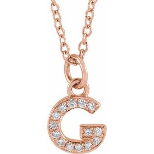 14K Rose .05 CTW Natural Diamond Petite Initial G 16-18" Necklace Siddiqui Jewelers