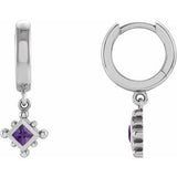 Sterling Silver Natural Amethyst Beaded Bezel-Set Hoop Earrings Siddiqui Jewelers