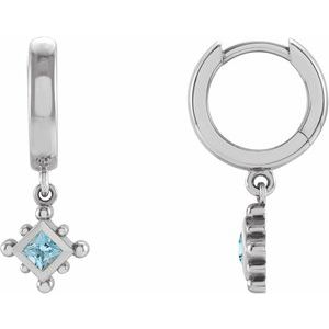 Platinum Natural Aquamarine Beaded Bezel-Set Hoop Earrings Siddiqui Jewelers