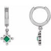 14K White Lab-Grown Emerald Beaded Bezel-Set Hoop Earrings Siddiqui Jewelers