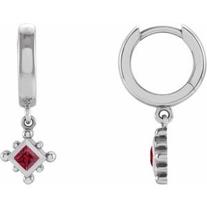 14K White Lab-Grown Ruby Beaded Bezel-Set Hoop Earrings Siddiqui Jewelers