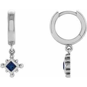 14K White Lab-Grown Blue Sapphire Beaded Bezel-Set Hoop Earrings Siddiqui Jewelers