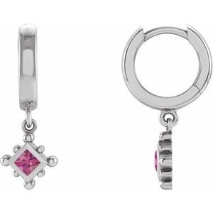 14K White Natural Pink Tourmaline Beaded Bezel-Set Hoop Earrings Siddiqui Jewelers