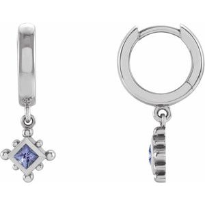 Platinum Natural Tanzanite Beaded Bezel-Set Hoop Earrings Siddiqui Jewelers