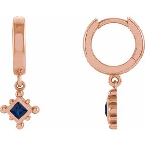 14K Rose Lab-Grown Blue Sapphire Beaded Bezel-Set Hoop Earrings Siddiqui Jewelers